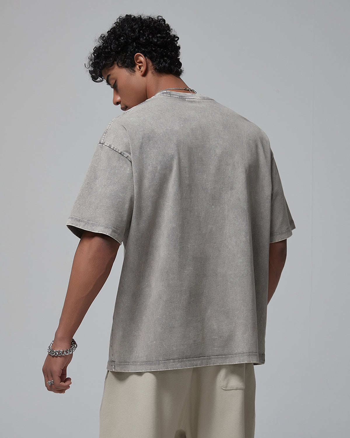 Omygoods Mock Neck Wax Washed T-Shirt