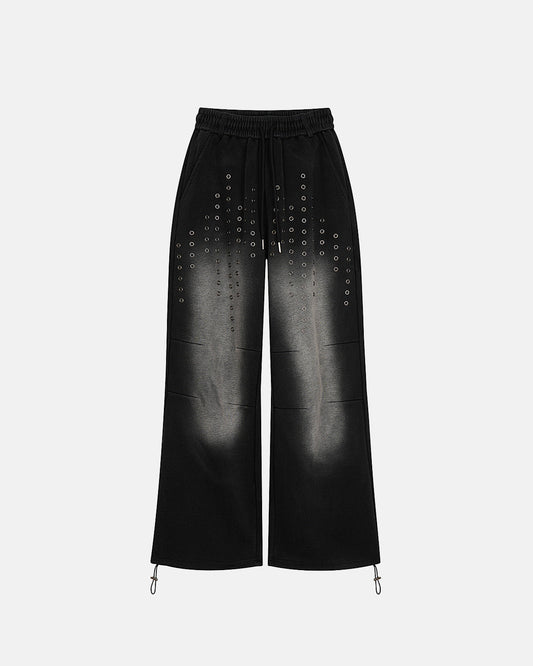 Omygoods Monkey Wash Eyelet Wide Leg Sweatpants