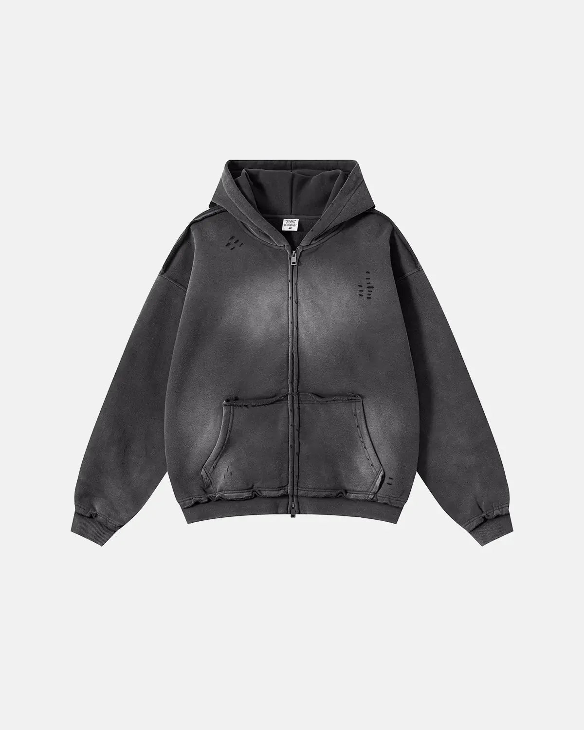 Omygoods Monkey Wash Ripped Zip Up Hoodie