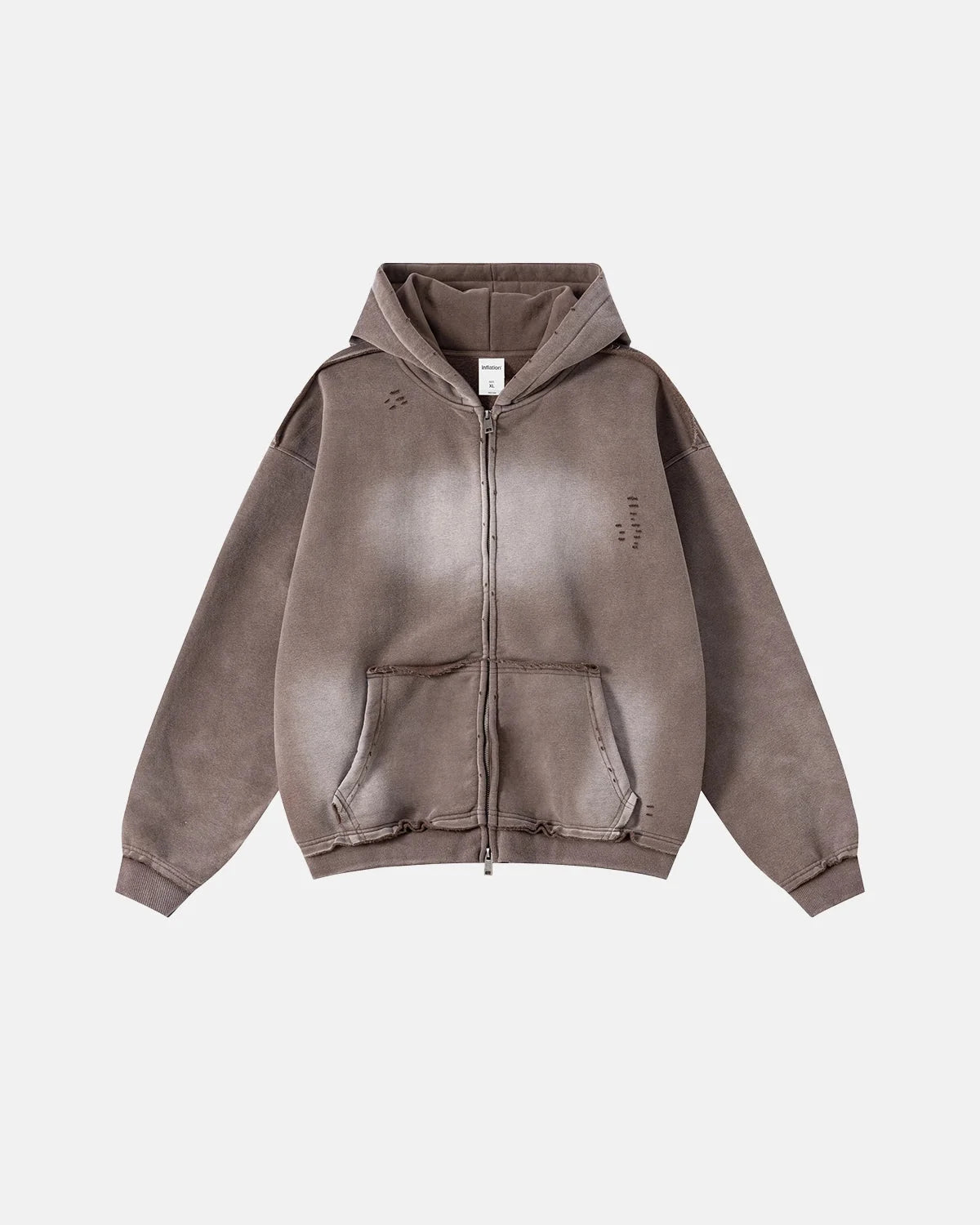 Omygoods Monkey Wash Ripped Zip Up Hoodie