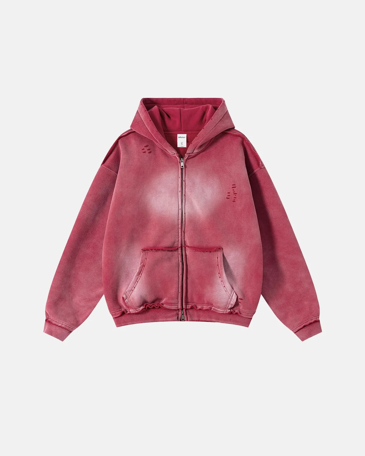 Omygoods Monkey Wash Ripped Zip Up Hoodie