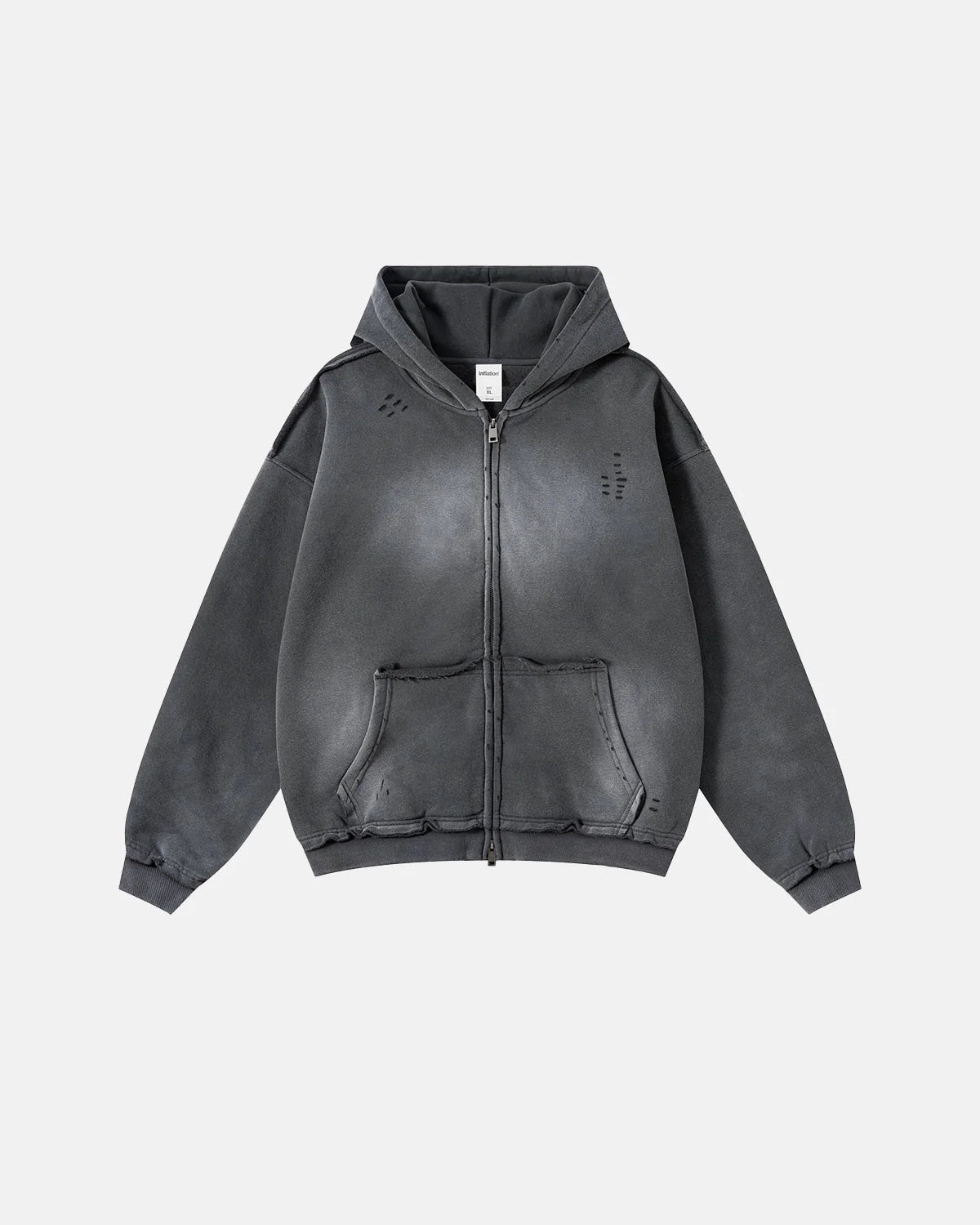 Omygoods Monkey Wash Ripped Zip Up Hoodie