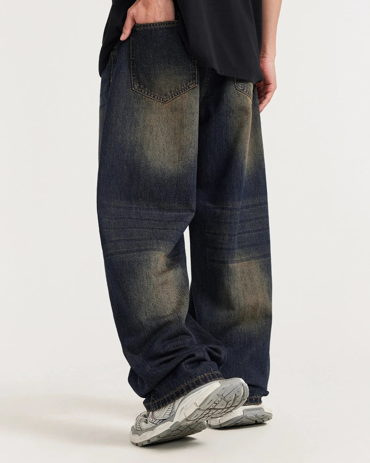 Omygoods Monkey Wash Wide Leg Jeans