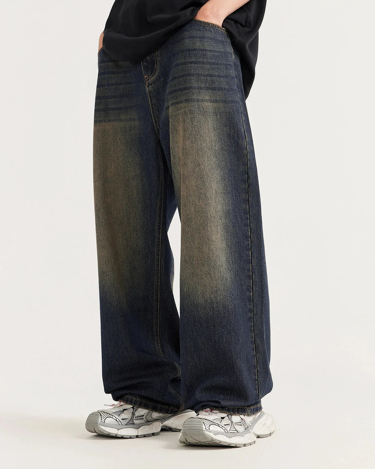 Omygoods Monkey Wash Wide Leg Jeans