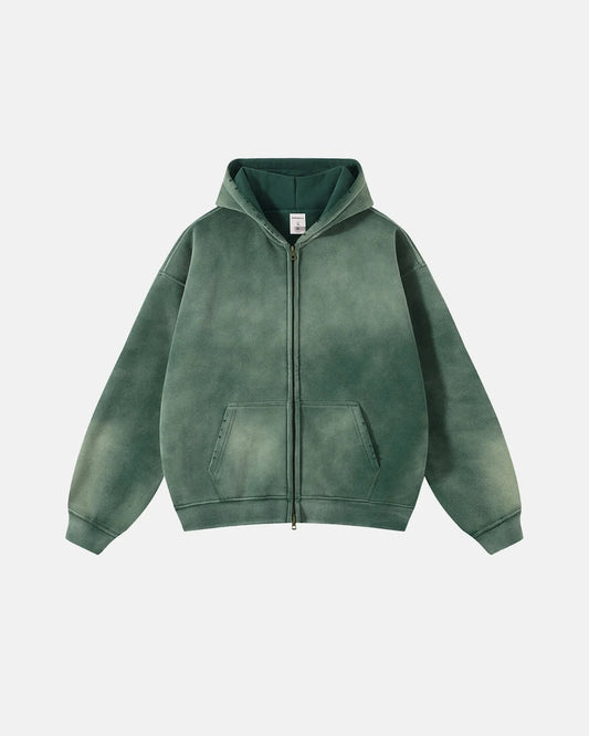 Omygoods Monkey Wash Zip Up Hooded Jacket
