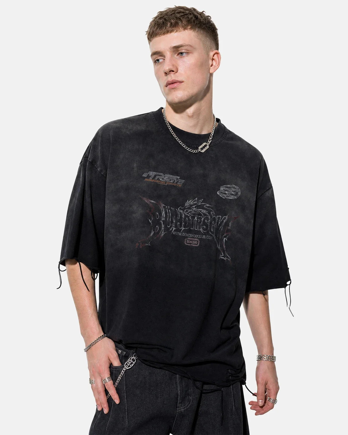 Omygoods Monkey Washed Distressed T-Shirt