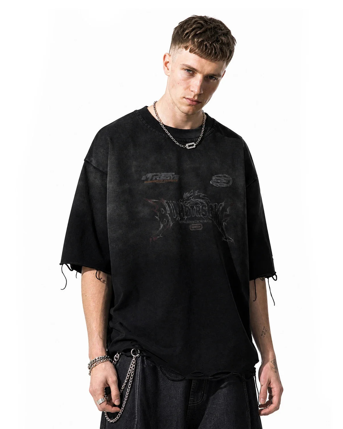 Omygoods Monkey Washed Distressed T-Shirt