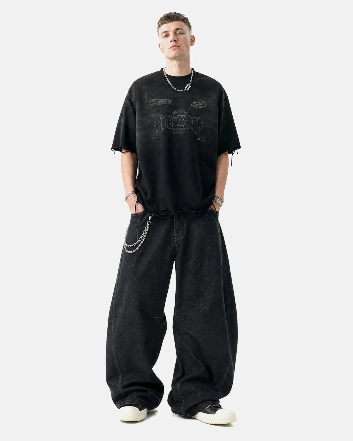 Omygoods Monkey Washed Distressed T-Shirt