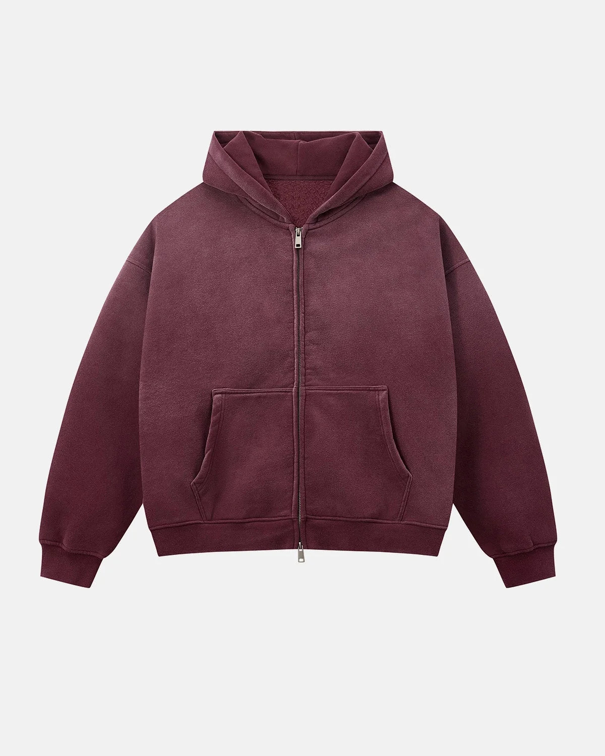 Omygoods Monkey Washed Fleece Boxy Zip Up Hoodie