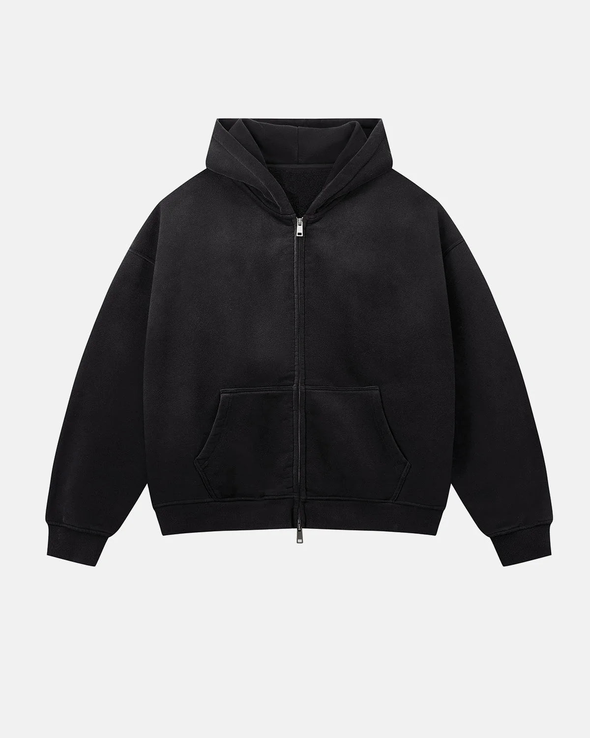 Omygoods Monkey Washed Fleece Boxy Zip Up Hoodie