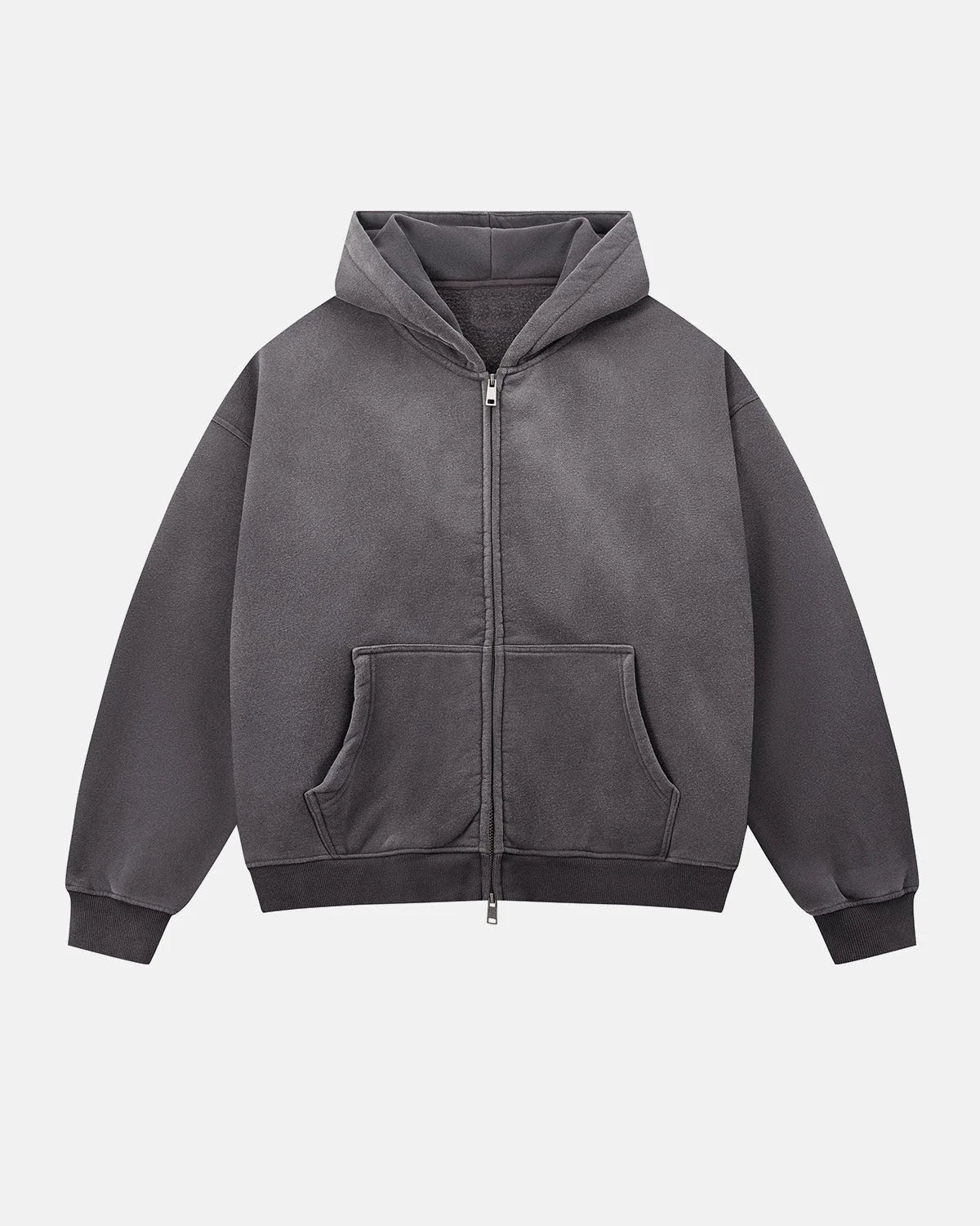 Omygoods Monkey Washed Fleece Boxy Zip Up Hoodie