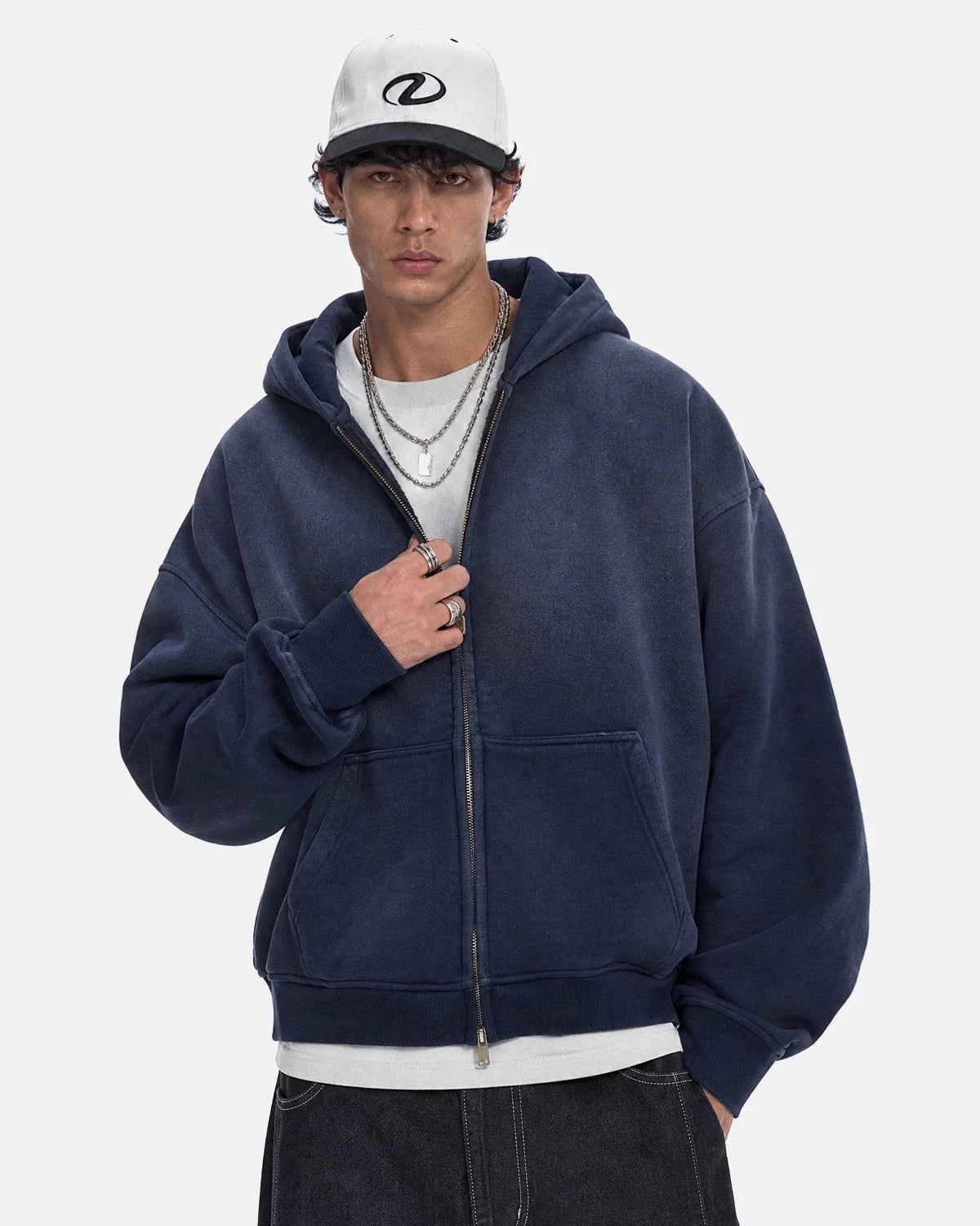 Omygoods Monkey Washed Fleece Boxy Zip Up Hoodie