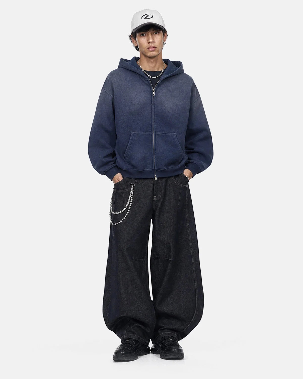 Omygoods Monkey Washed Fleece Boxy Zip Up Hoodie