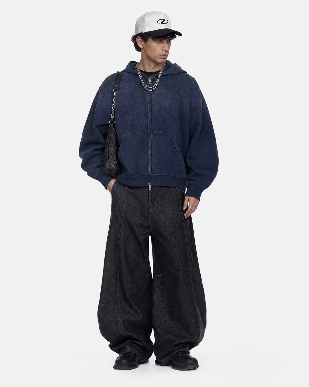Omygoods Monkey Washed Fleece Boxy Zip Up Hoodie