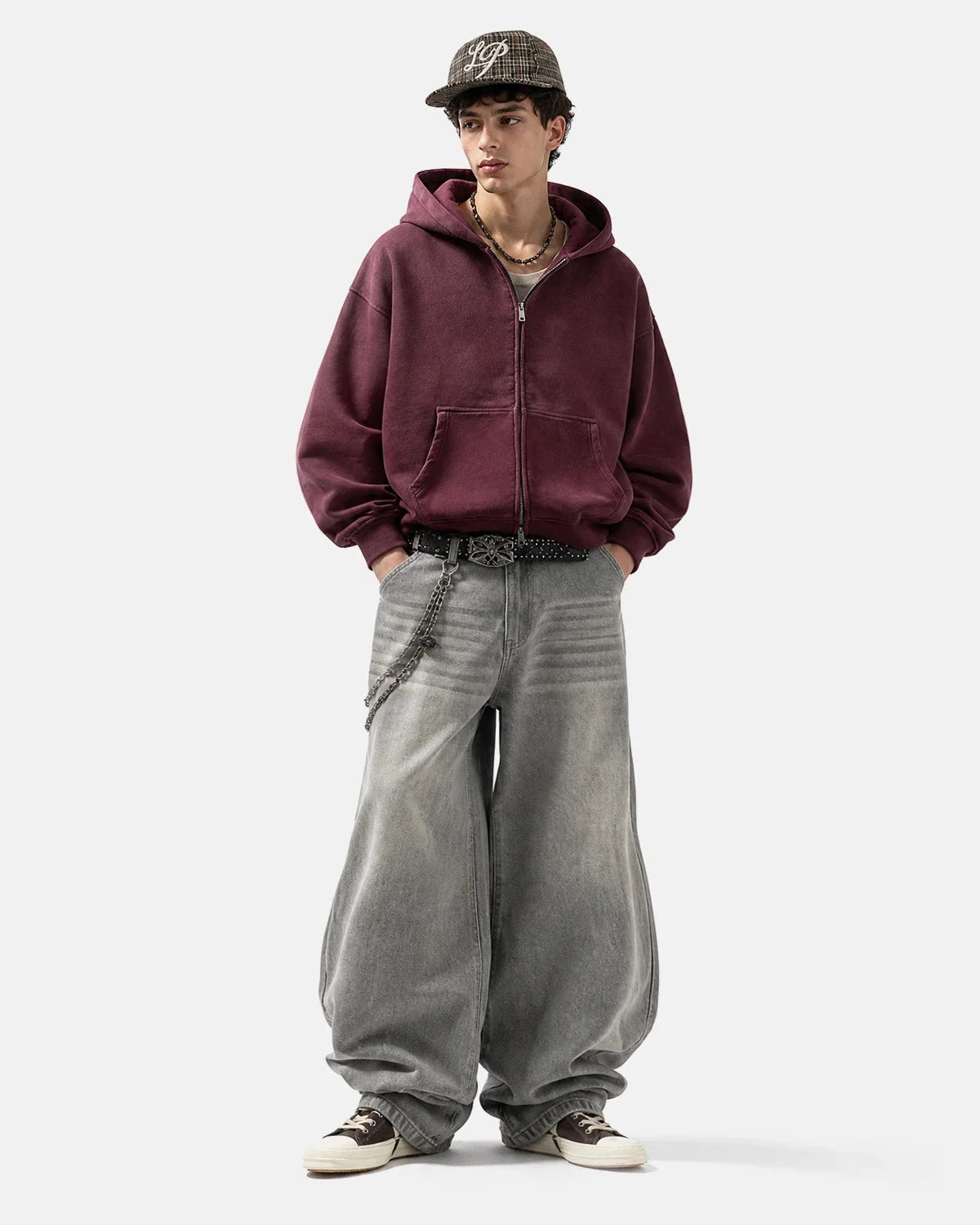 Omygoods Monkey Washed Fleece Boxy Zip Up Hoodie