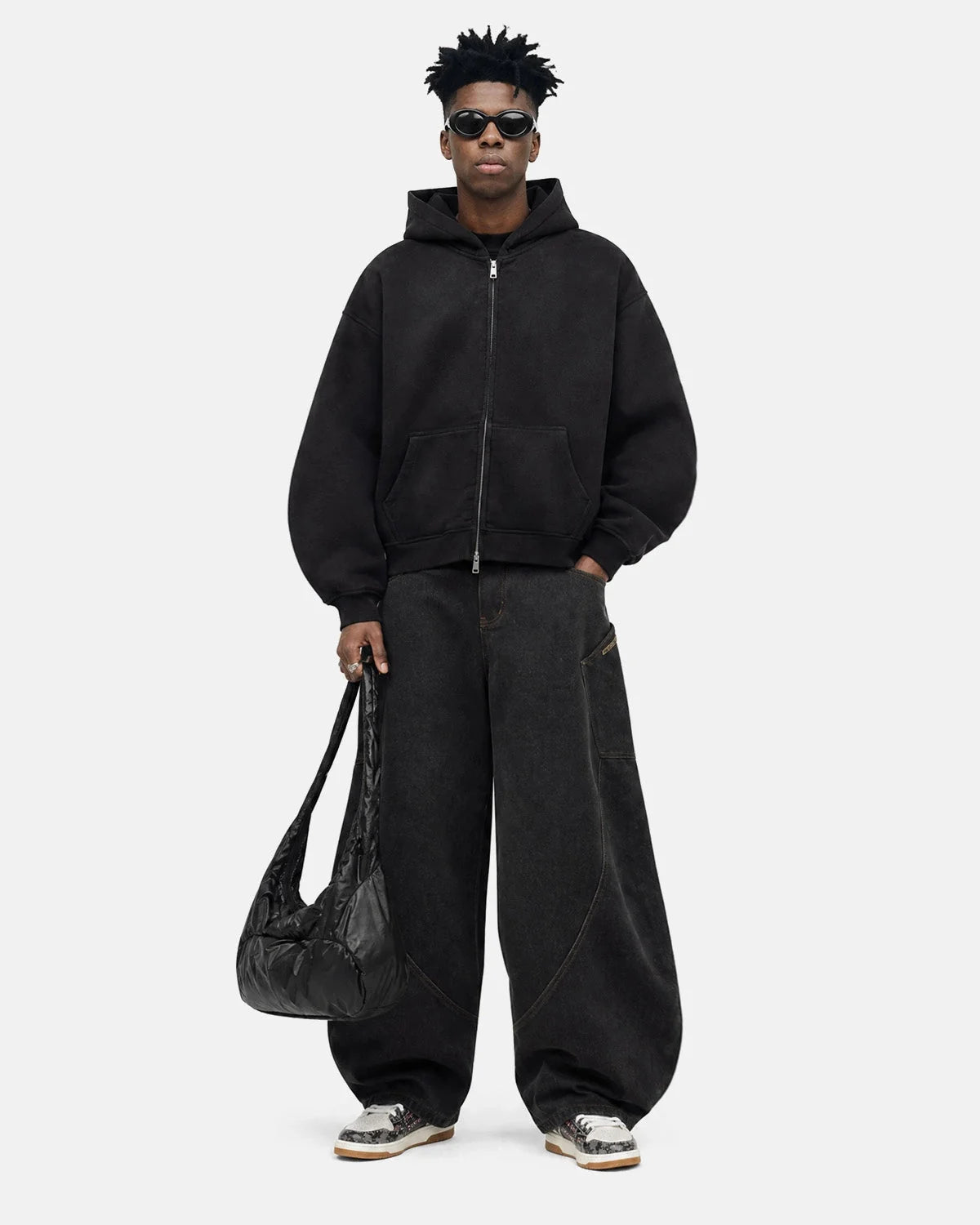 Omygoods Monkey Washed Fleece Boxy Zip Up Hoodie