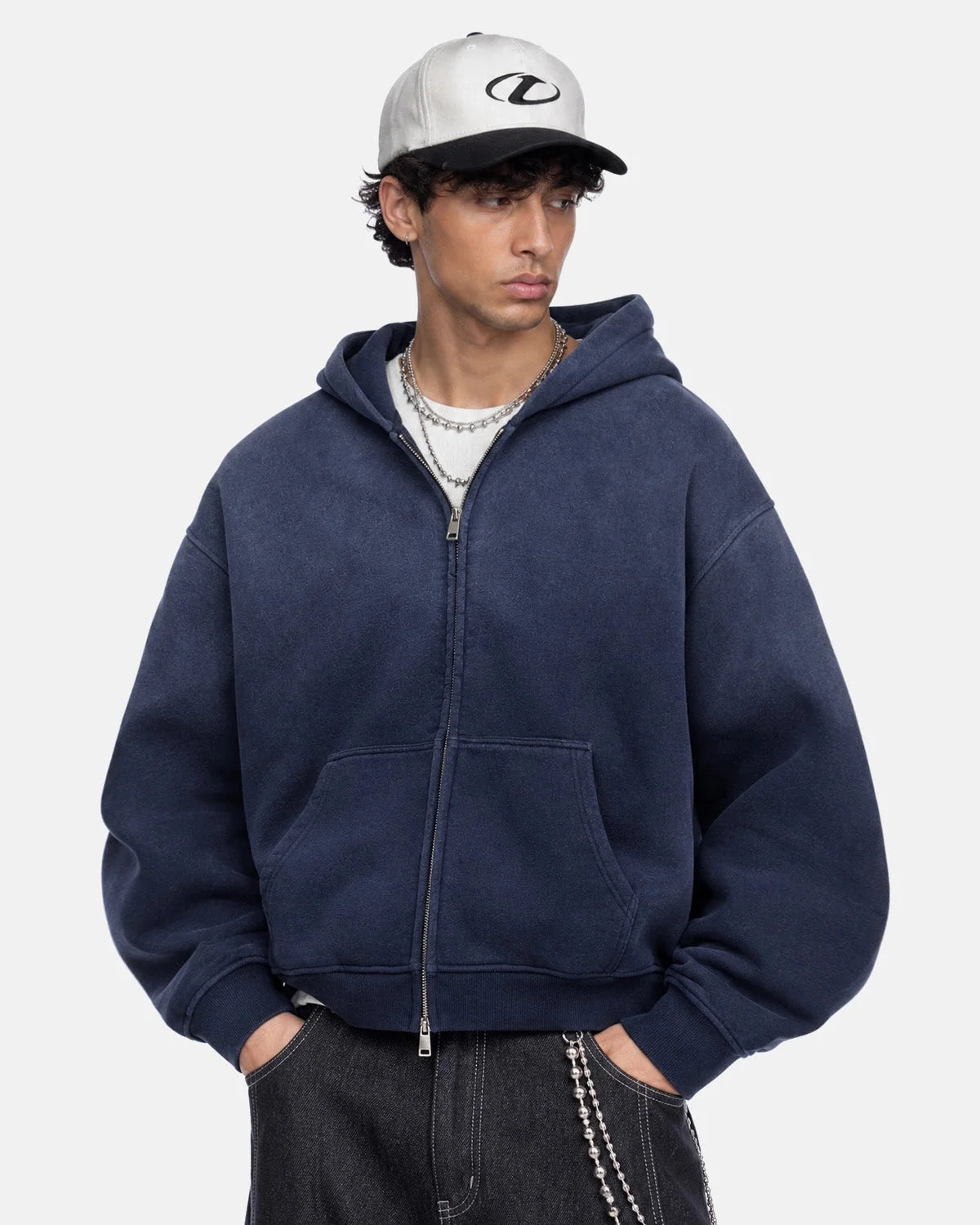 Omygoods Monkey Washed Fleece Boxy Zip Up Hoodie