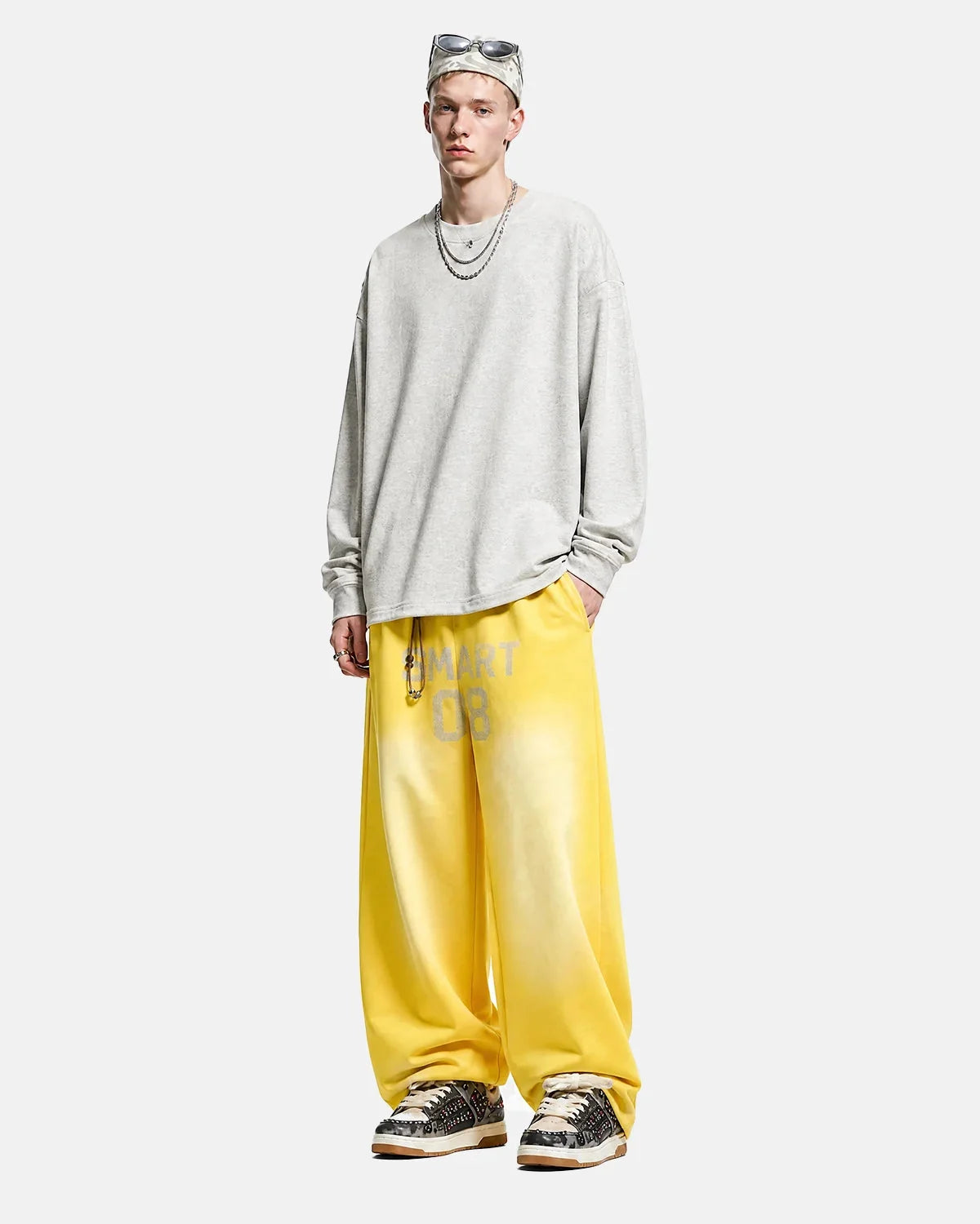 Omygoods Monkey Washed Rhinestone Sweatpants