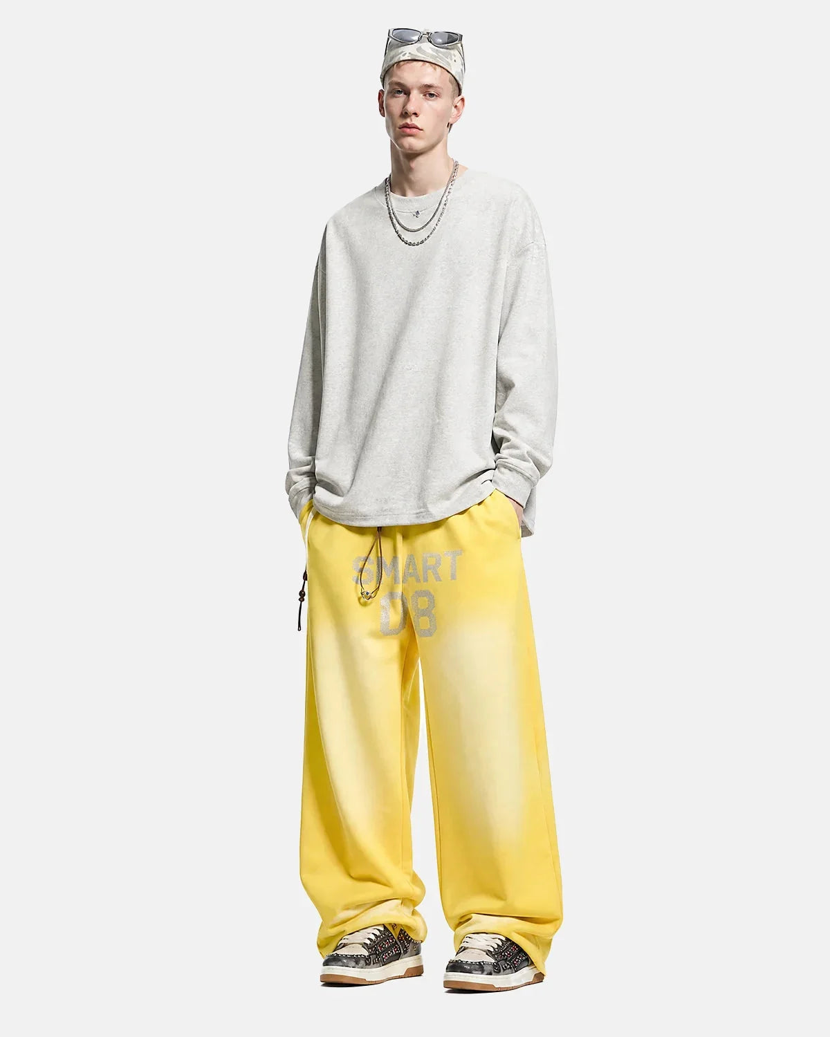 Omygoods Monkey Washed Rhinestone Sweatpants