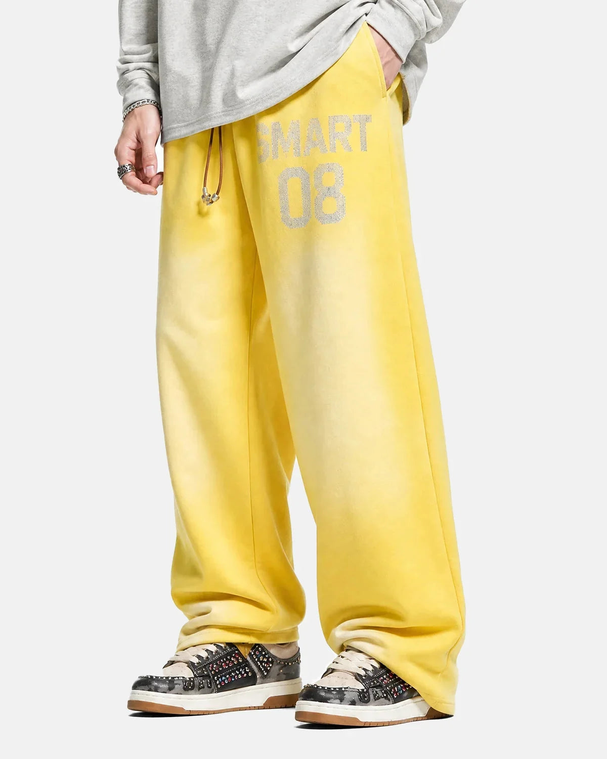 Omygoods Monkey Washed Rhinestone Sweatpants
