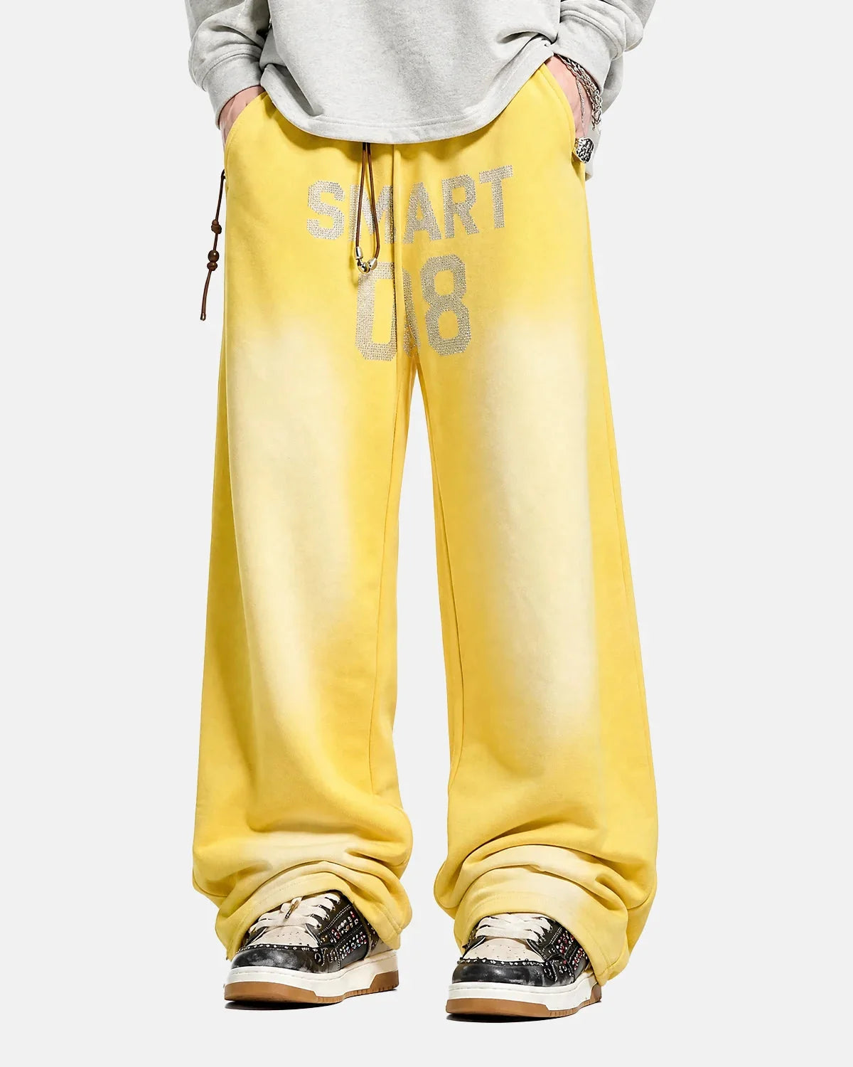 Omygoods Monkey Washed Rhinestone Sweatpants