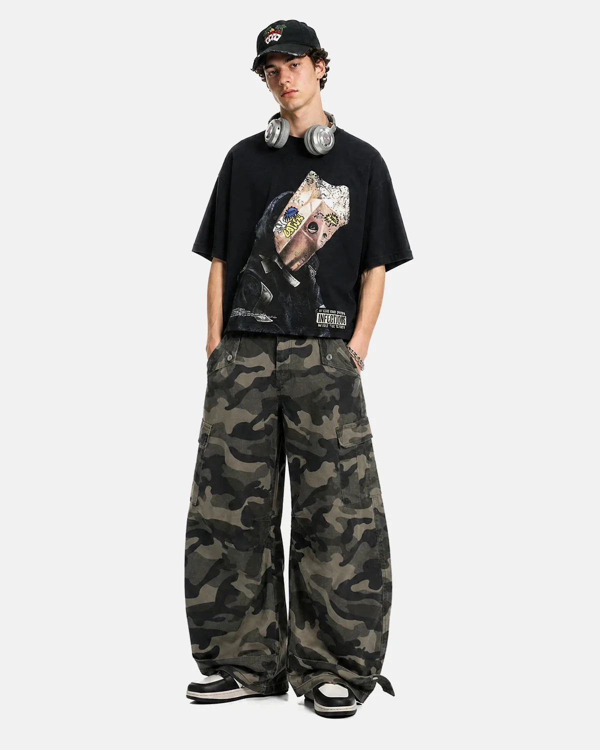 Omygoods Multi-Pockets Camo Barrel Cargo Pants