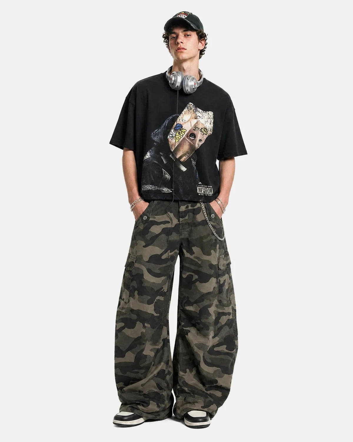 Omygoods Multi-Pockets Camo Barrel Cargo Pants