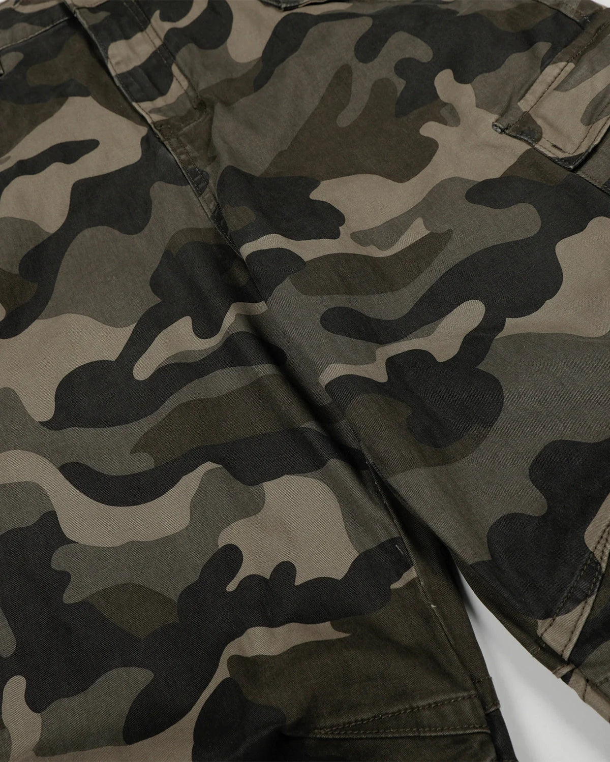 Omygoods Multi-Pockets Camo Barrel Cargo Pants