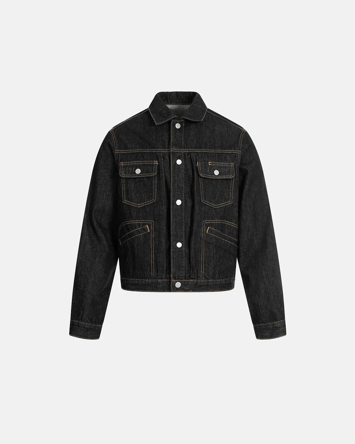 Omygoods Black Multi Pockets Denim Jacket