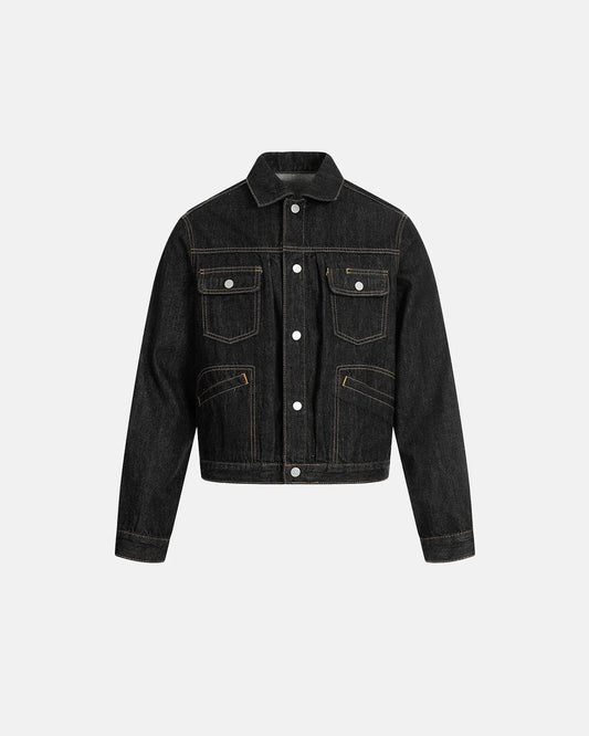 Omygoods Black Multi Pockets Denim Jacket