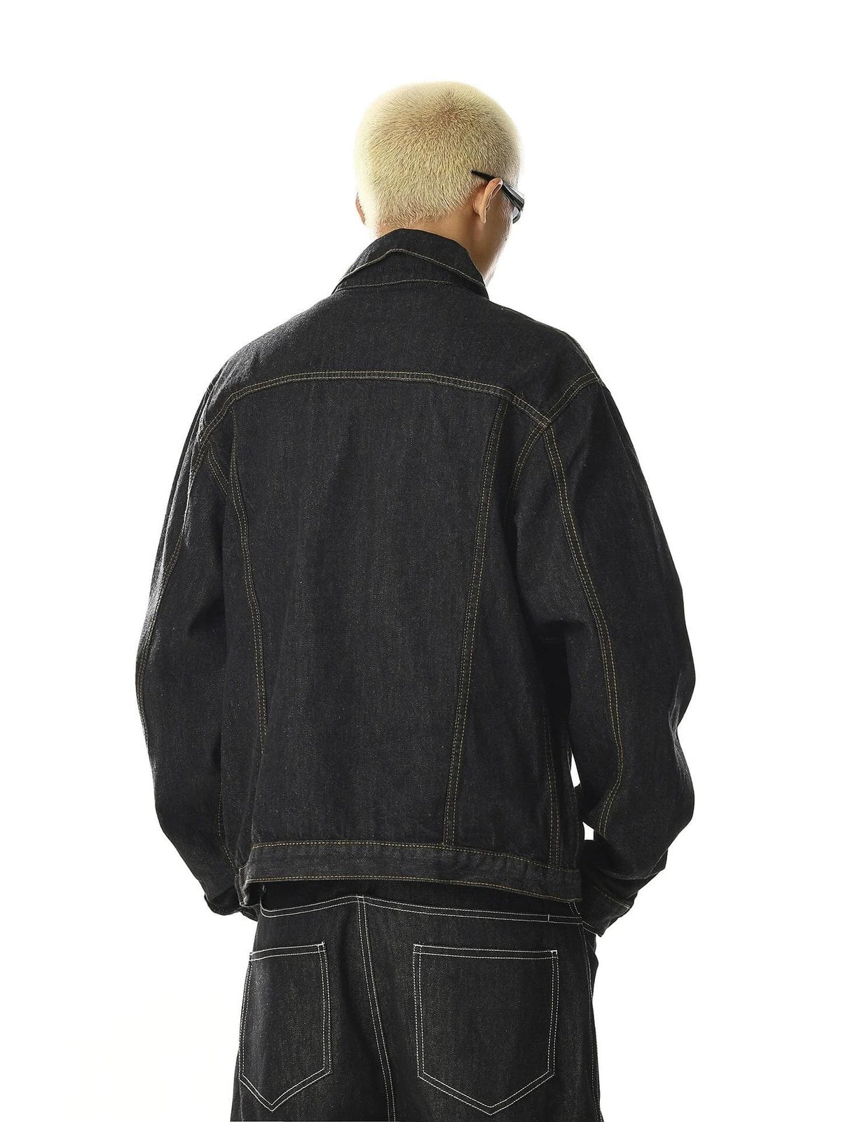 Omygoods Black Multi Pockets Denim Jacket