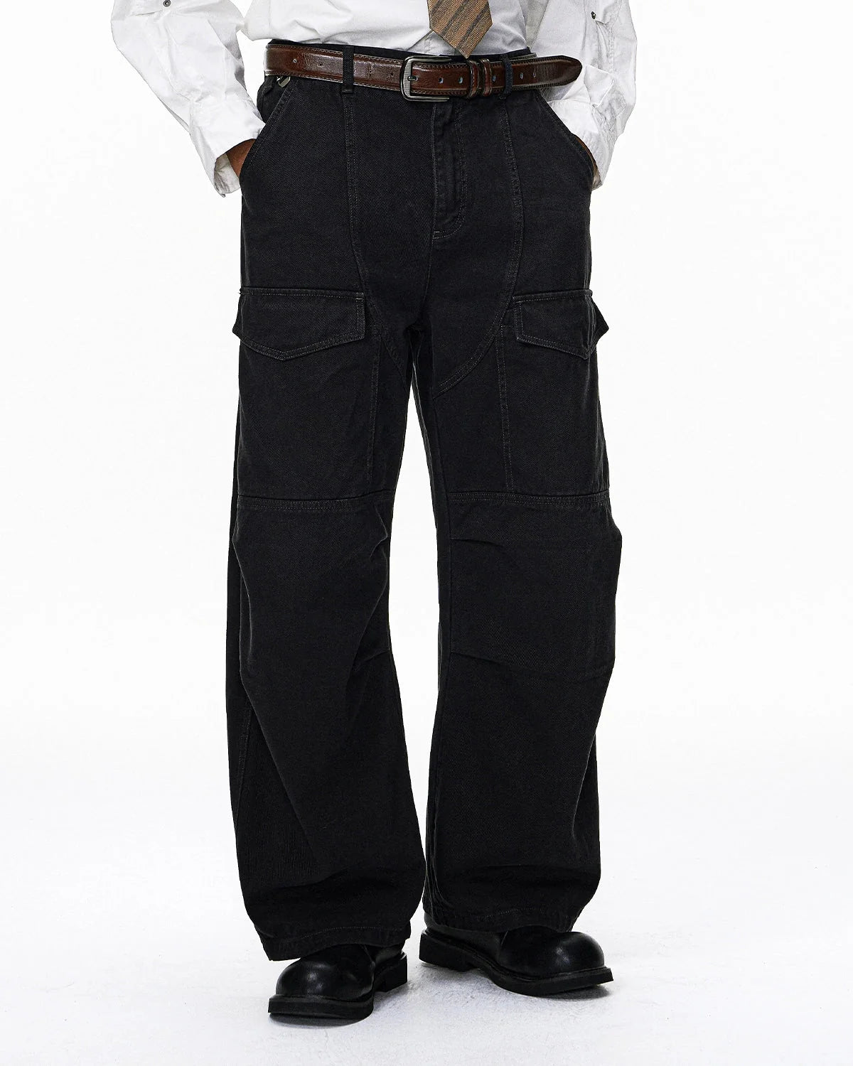 Omygoods Multi Pockets Garment Washed Cargo Pants