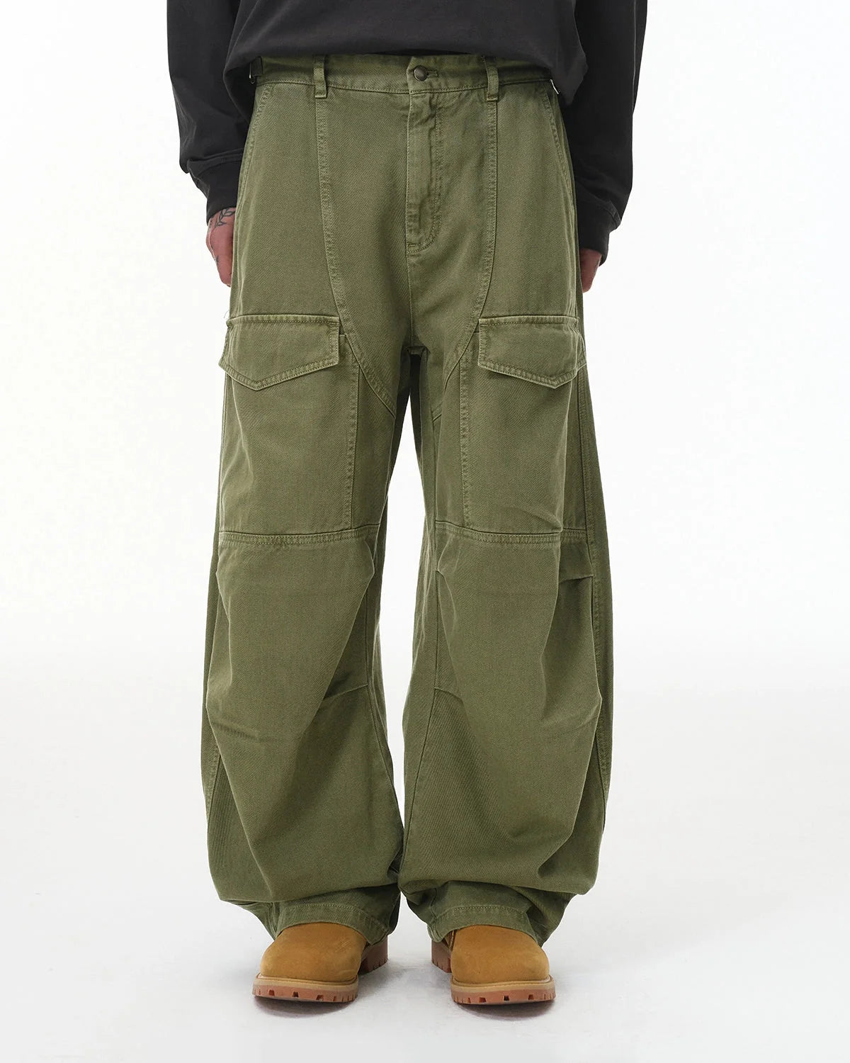 Omygoods Multi Pockets Garment Washed Cargo Pants