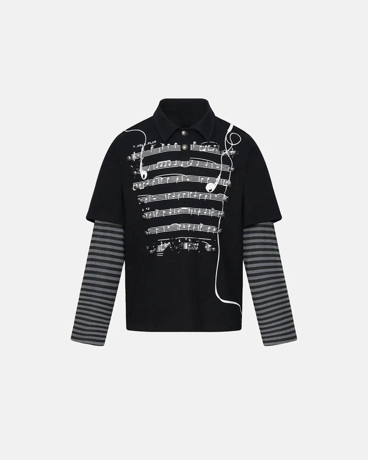 Omygoods Music Graphic Layered Polo Shirt