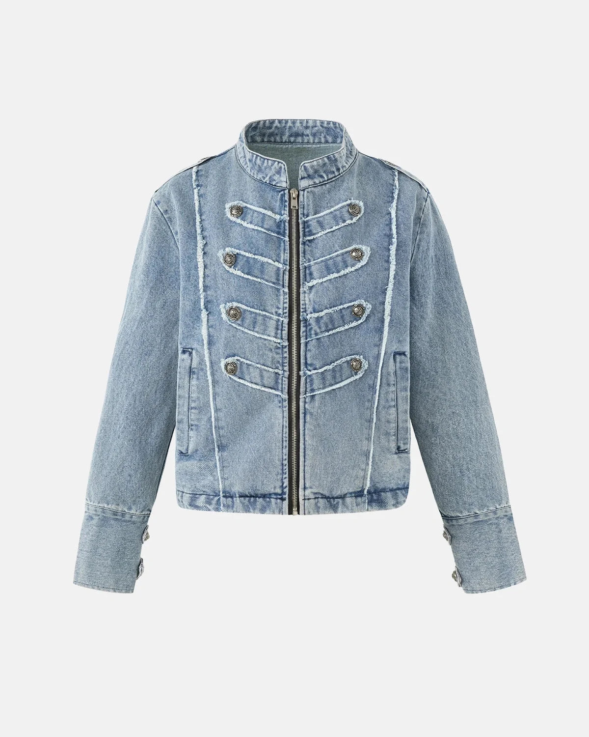 Omygoods Napoleon-Inspired Cropped Denim Jacket