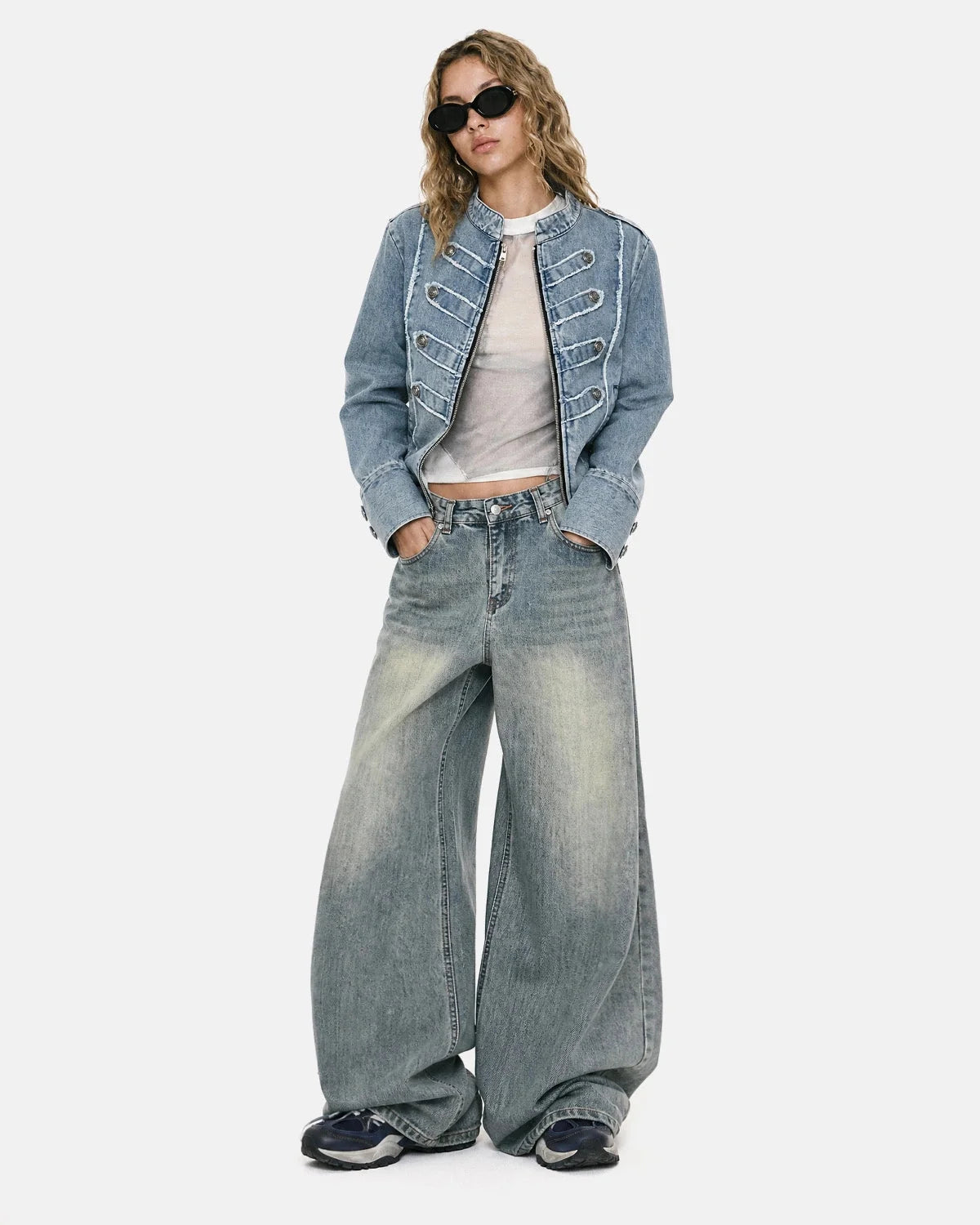 Omygoods Napoleon-Inspired Cropped Denim Jacket