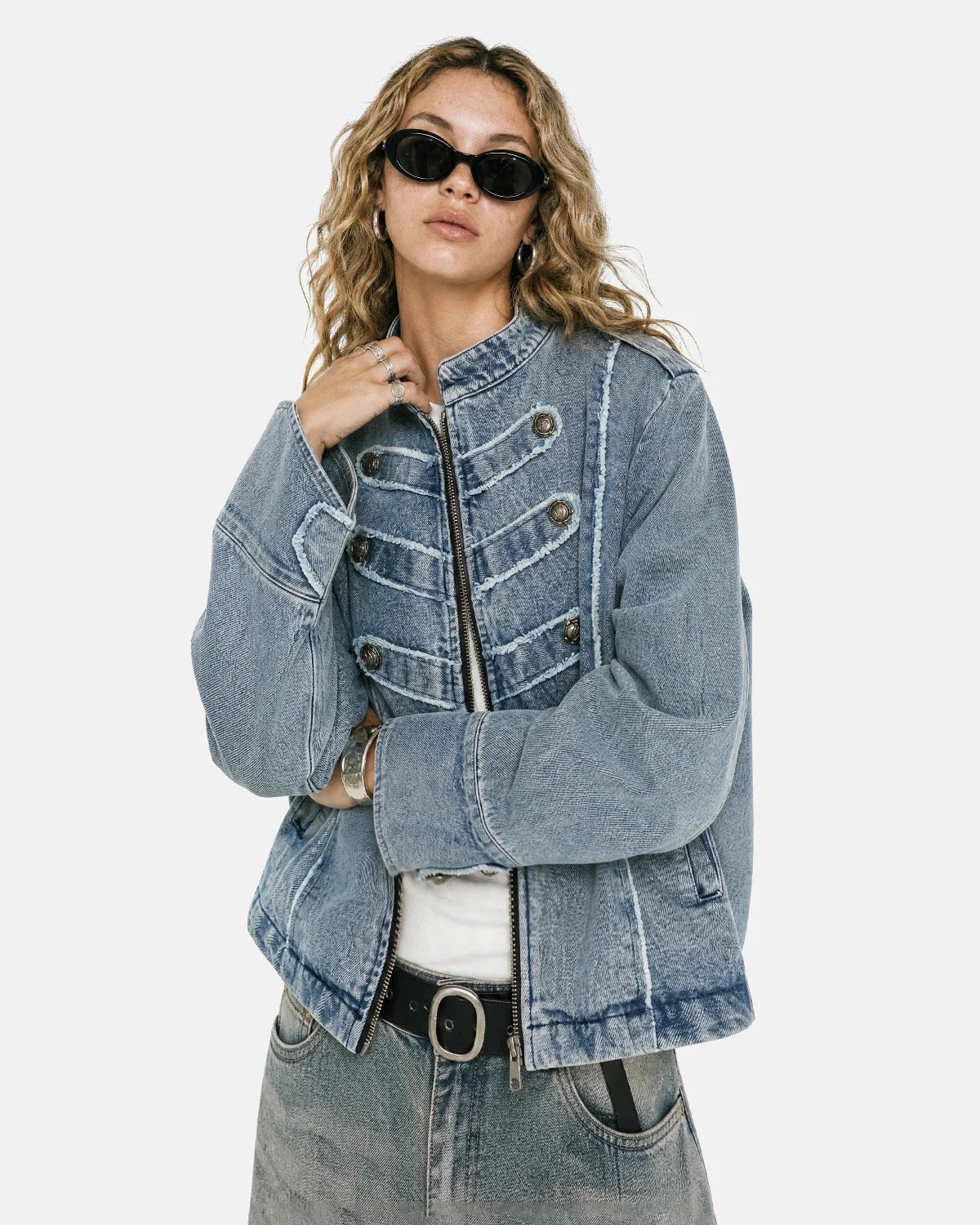 Omygoods Napoleon-Inspired Cropped Denim Jacket
