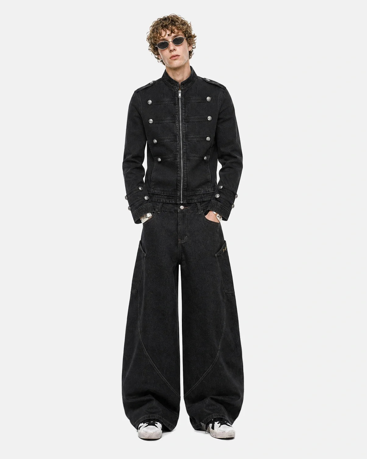 Omygoods Napoleon-Inspired Stand Collar Denim Jacket