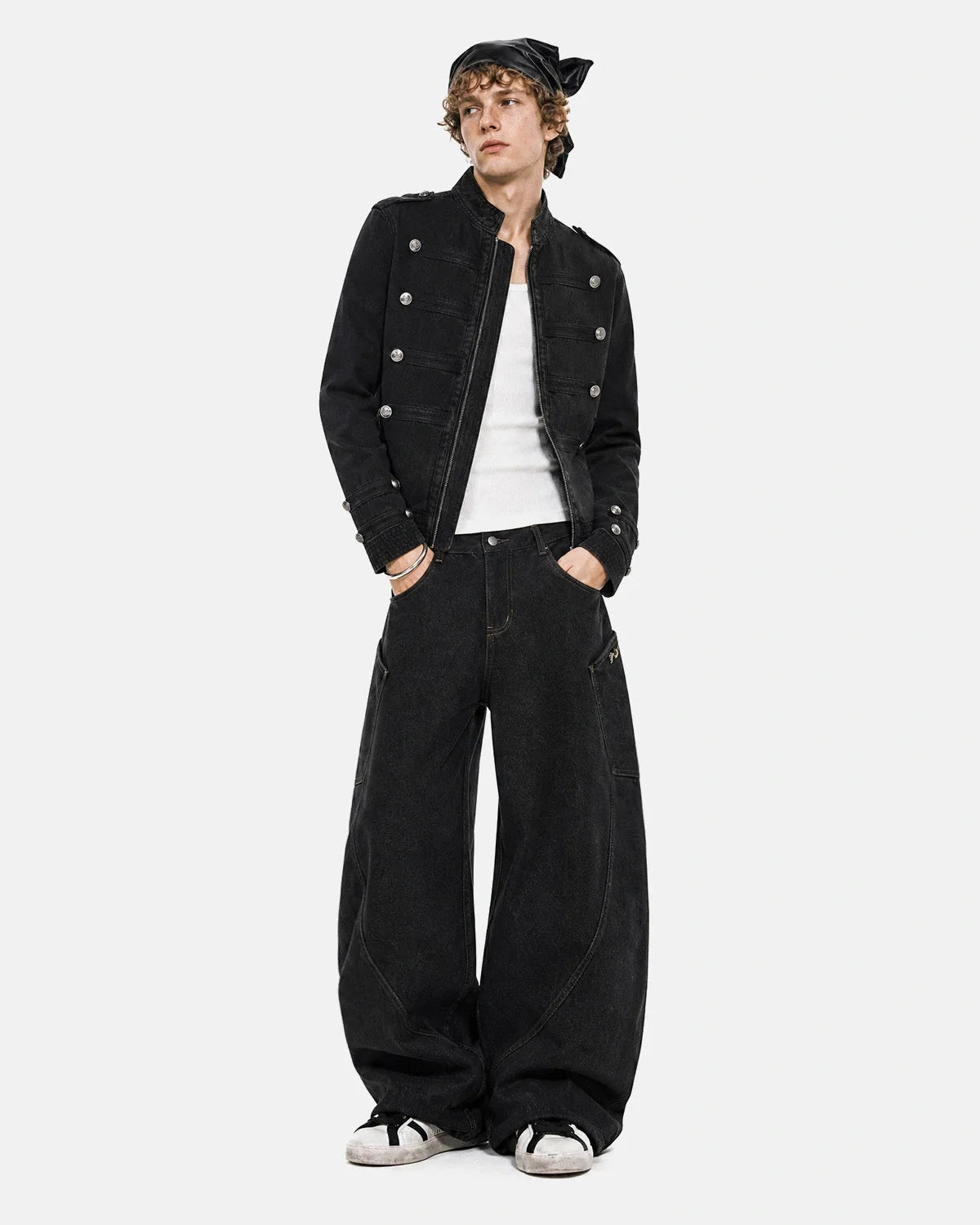 Omygoods Napoleon-Inspired Stand Collar Denim Jacket