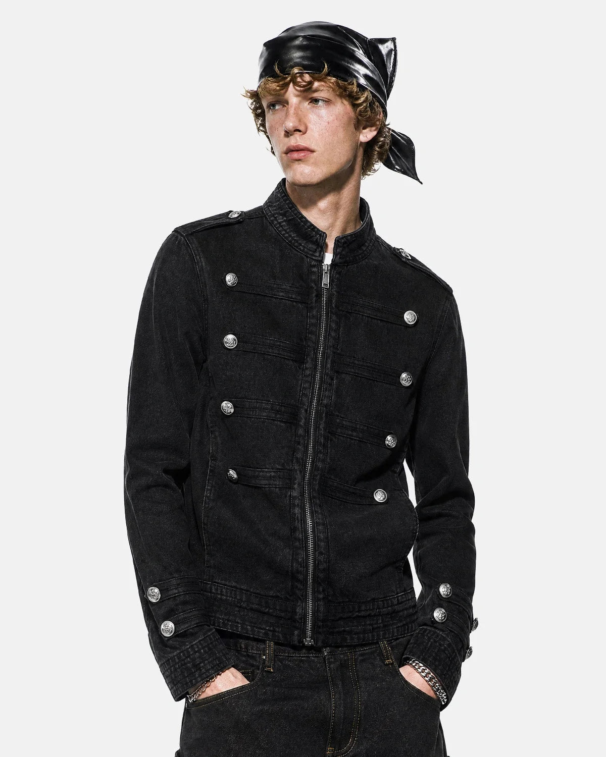 Omygoods Napoleon-Inspired Stand Collar Denim Jacket