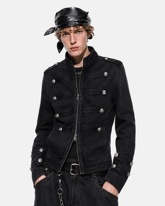 Omygoods Napoleon-Inspired Stand Collar Denim Jacket