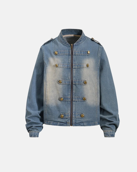 Omygoods Napoleon-Inspired Washed Denim Jacket