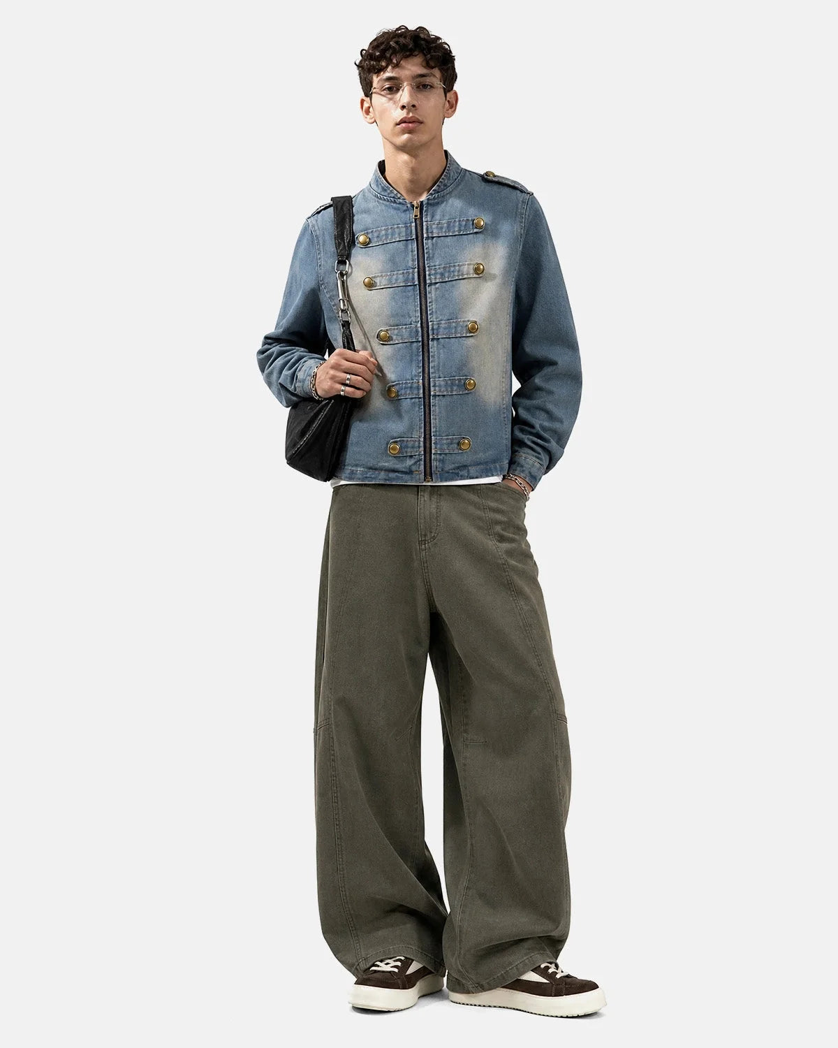 Omygoods Napoleon-Inspired Washed Denim Jacket