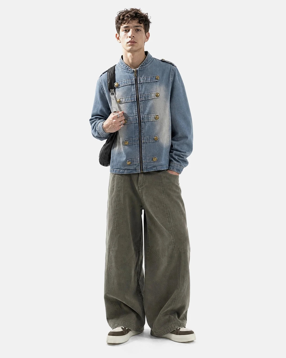 Omygoods Napoleon-Inspired Washed Denim Jacket