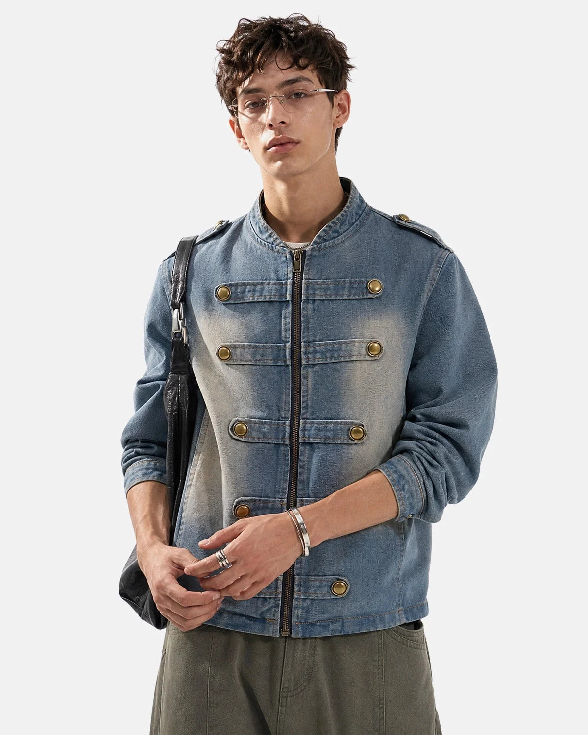 Omygoods Napoleon-Inspired Washed Denim Jacket