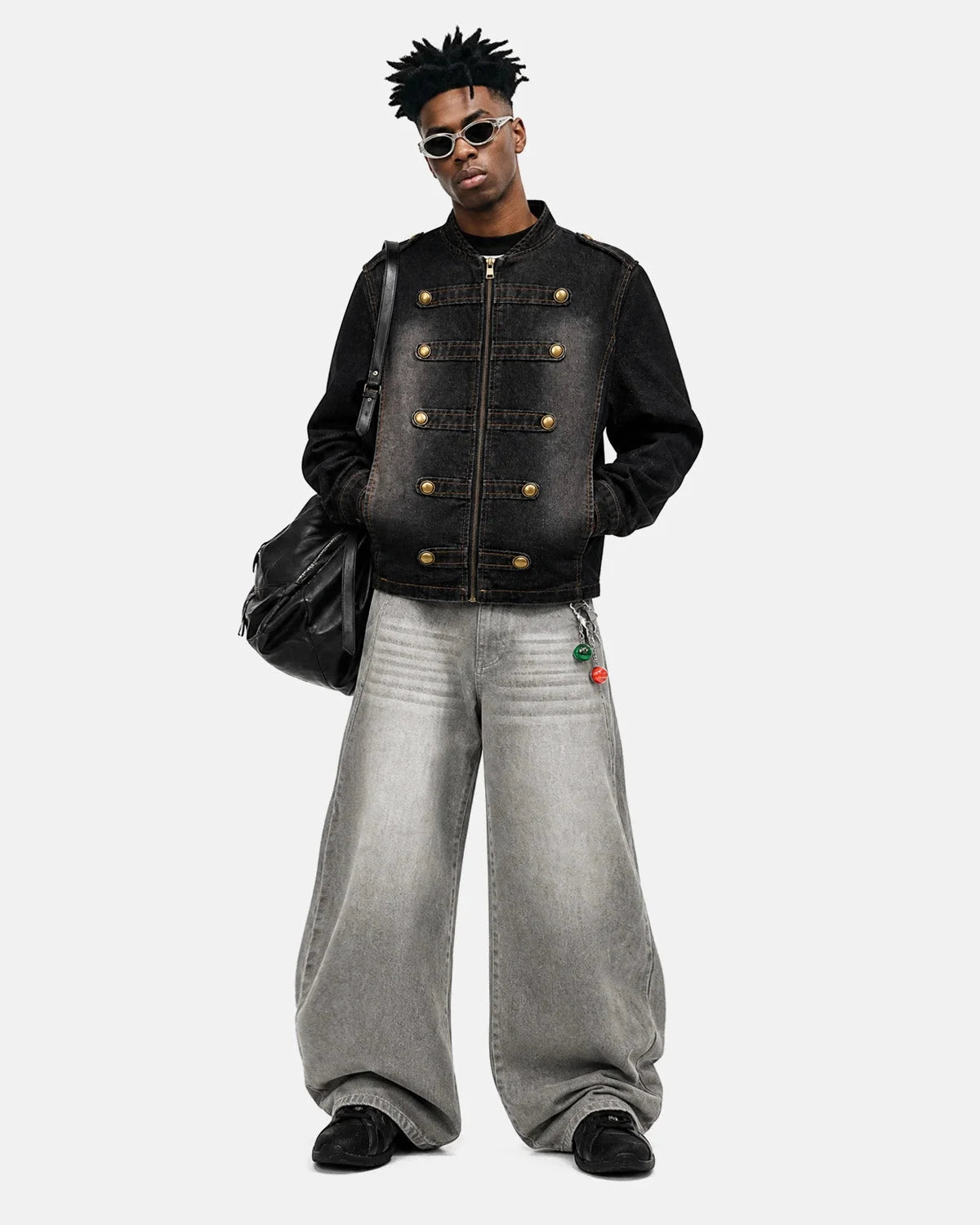 Omygoods Napoleon-Inspired Washed Denim Jacket