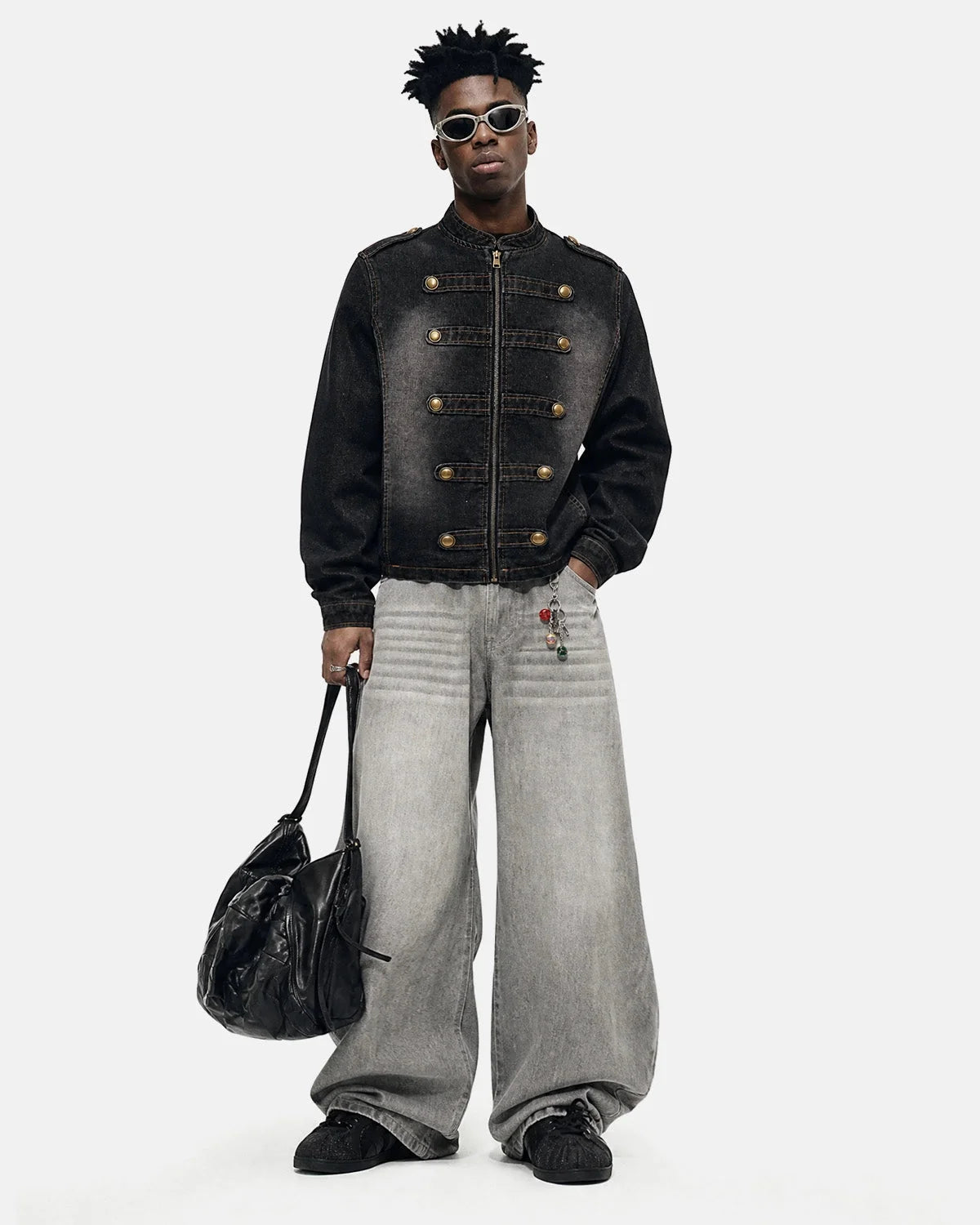 Omygoods Napoleon-Inspired Washed Denim Jacket