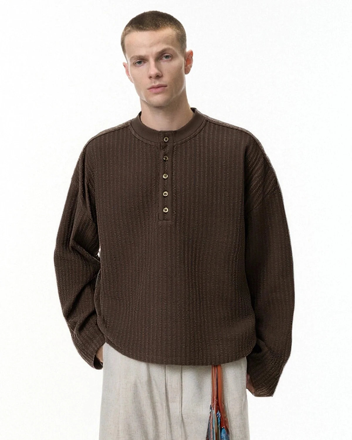 Omygoods Old Money Style Henley Long Sleeve Tee