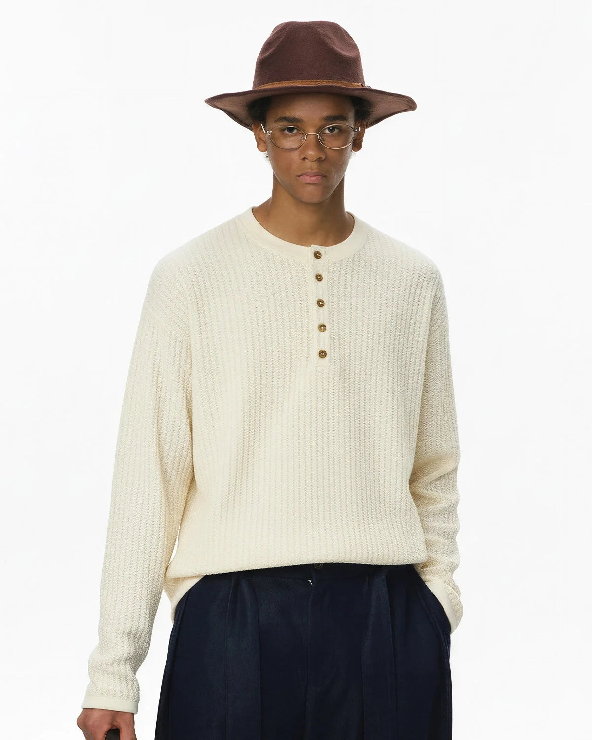 Omygoods Old Money Style Henley Long Sleeve Tee
