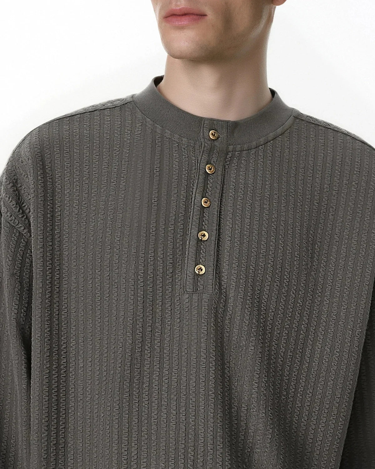 Omygoods Old Money Style Henley Long Sleeve Tee